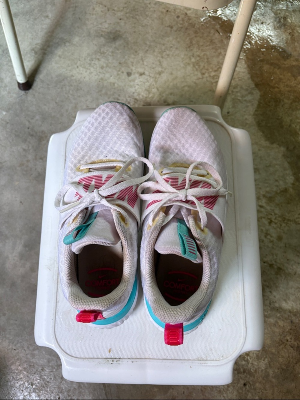 Kids White Athletic Sneakers with Pink and Teal Accents